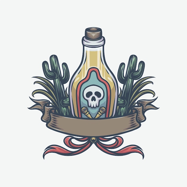 botella de tequila con el logotipo vintage