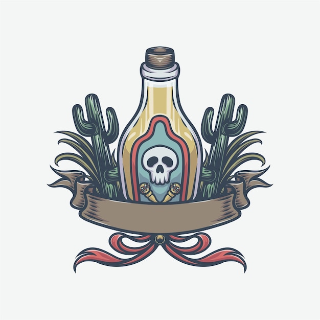 botella de tequila con el logotipo vintage