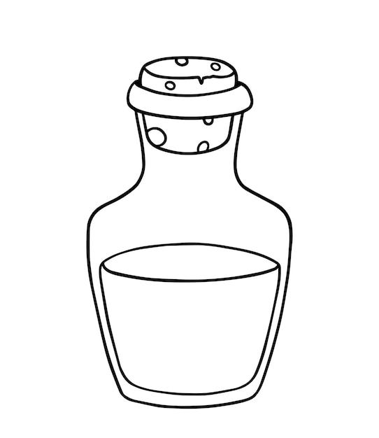 Botella transparente con corcho con coloración de dibujos animados lineales de garabatos líquidos