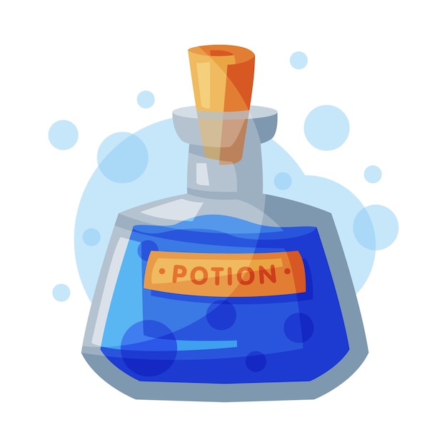 Botella transparente de poción Objeto mágico oculto para rituales místicos Ilustración vectorial al estilo de dibujos animados