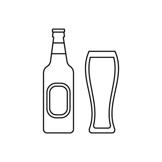 Botella y vaso de cerveza iconos de contorno de bebidas alcohólicas ilustración vectorial