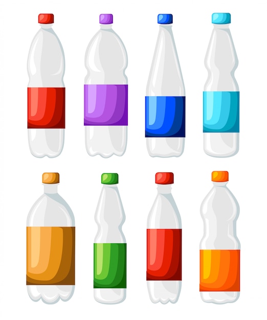 Botella y vaso de icono de agua con gas fresca en estilo sobre fondo azul. Ilustración estilizada. Página del sitio web y aplicación móvil