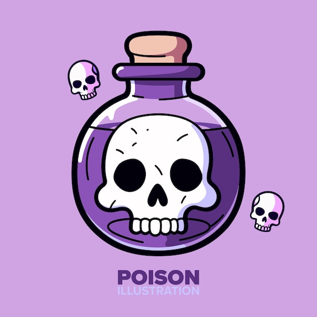 Botella de veneno con calavera estilo doodle de dibujos animados desbloqueo de logotipo diseño de icono cartel volante potencial