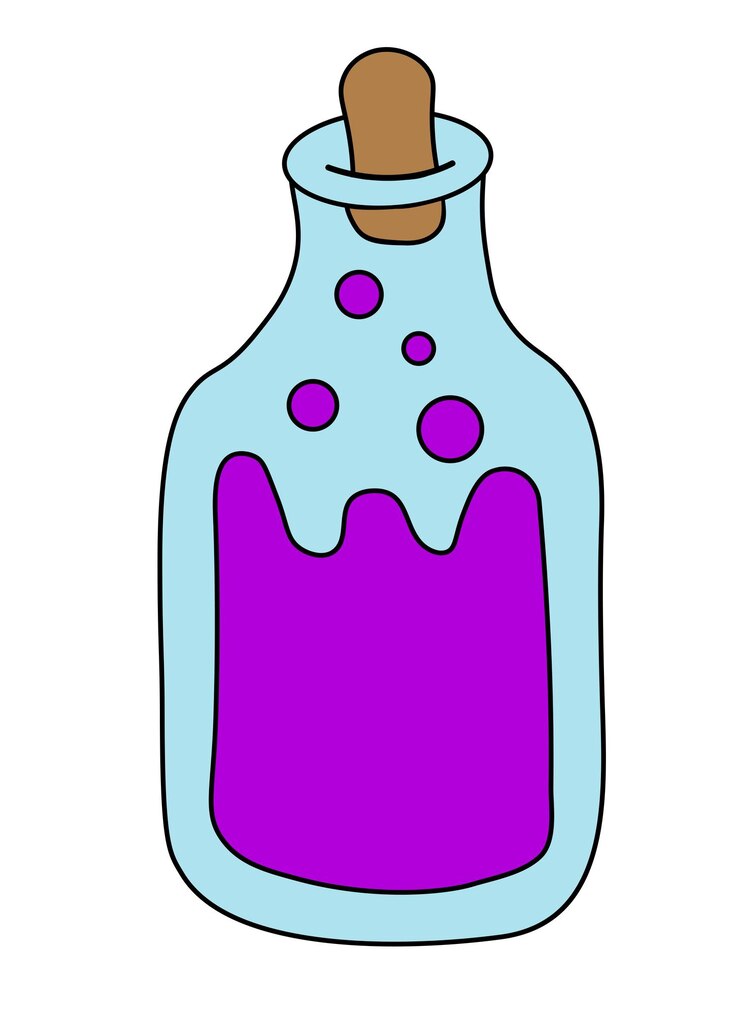 Vector botella de veneno púrpura con corcho vector ilustración plana aislada sobre fondo blanco