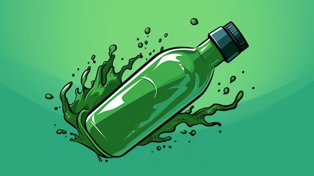 Vector una botella verde de líquido verde con un fondo verde