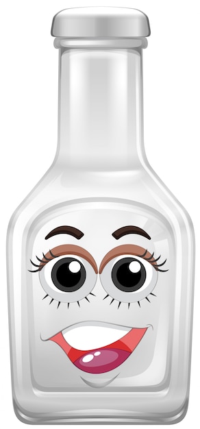 Vector botella de vidrio con cara feliz