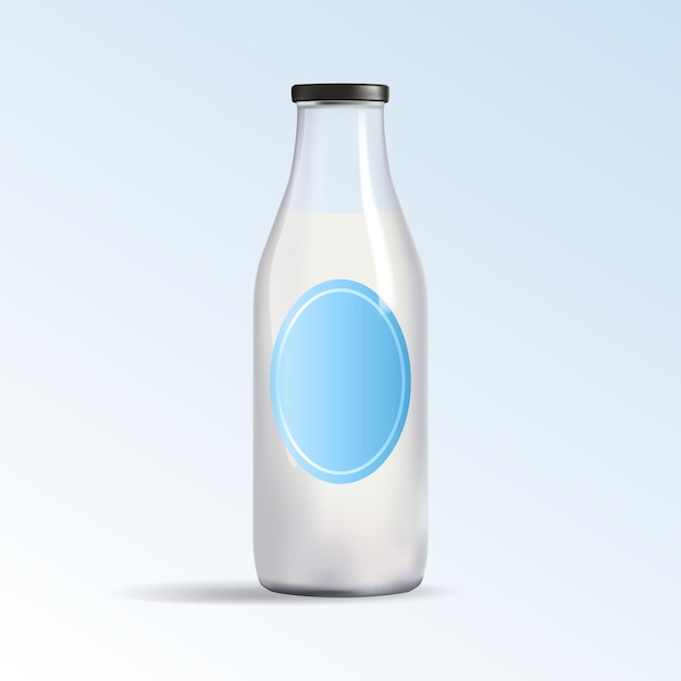 Vector botella de vidrio para leche ilustración de vector de maqueta de marca en blanco