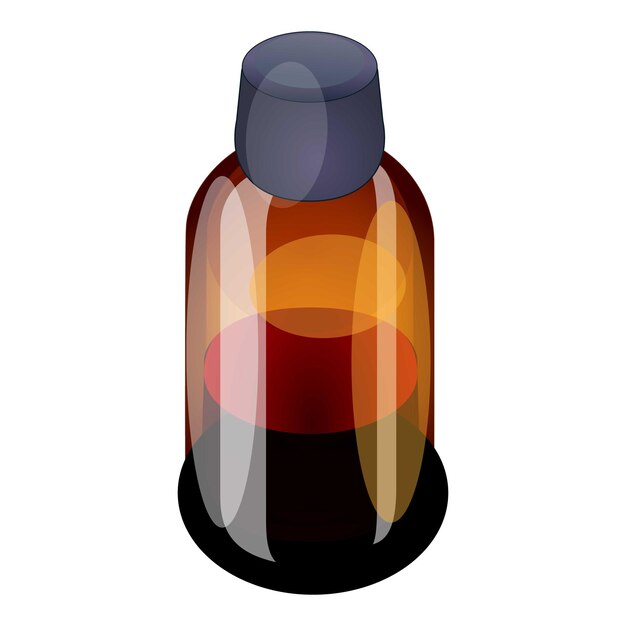 Botella de vidrio marrón con tapa que contiene líquido rojo