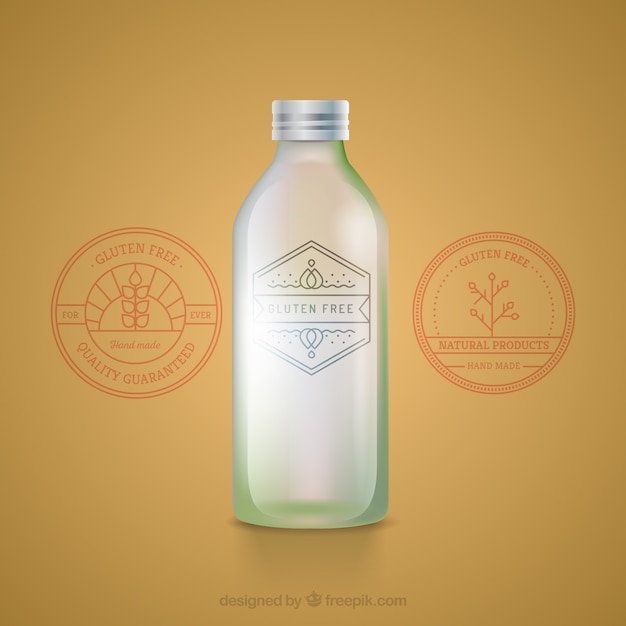 Vector botella de vidrio orgánico con etiqueta