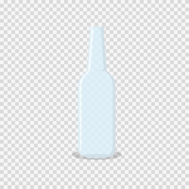 Botella de vidrio sobre fondo transparente en plano