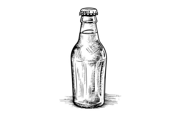 Vector botella de vidrio de soda bosquejo de tinta de cola dibujado a mano ilustración vectorial vintage