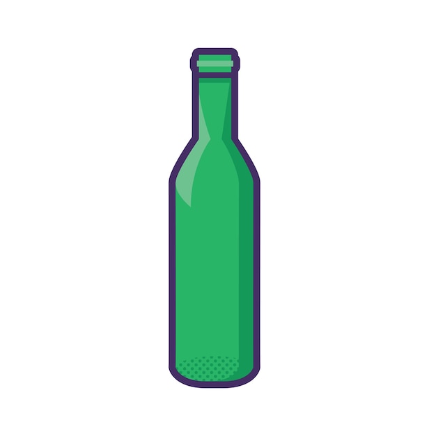 Botella de vidrio verde vacía objeto de vidrio para el hogar artículo doméstico fuera de uso para su eliminación reciclaje de productos industriales vector de contorno de dibujos animados simple aislado sobre fondo blanco