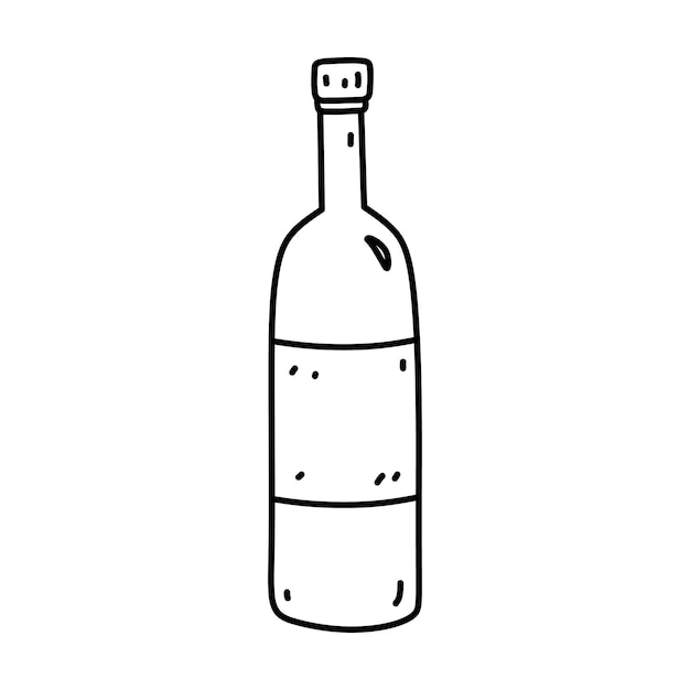 Botella de vino aislada sobre fondo blanco. Bebida alcohólica. Ilustración vectorizada dibujada a mano en estilo doodle. Perfecto para tarjetas, menú, decoraciones, logotipo, varios diseños.