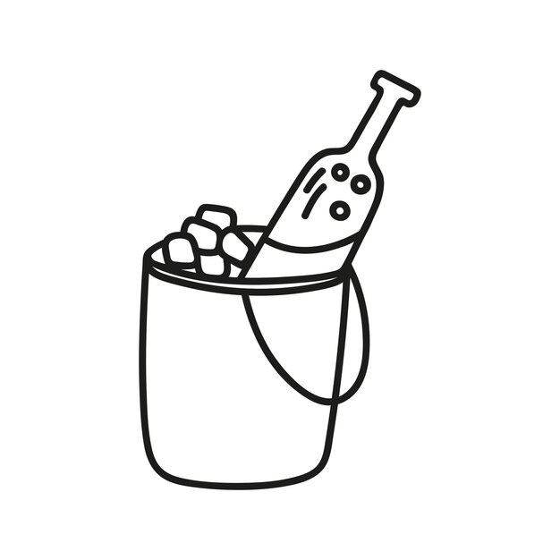 Botella de vino de celebración en un cubo de hielo Ilustración vectorial de la fiesta dibujada a mano