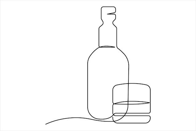 Botella de vino continua una sola línea dibujo artístico de diseño contorno vector minimalismo ilustración