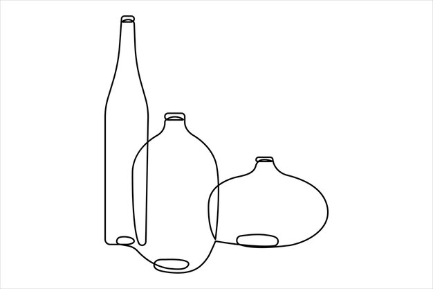 Botella de vino continua una sola línea dibujo artístico de diseño contorno vector minimalismo ilustración