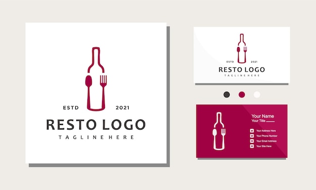 Botella de vino cuchara tenedor placa comedor restaurante diseño de logotipo