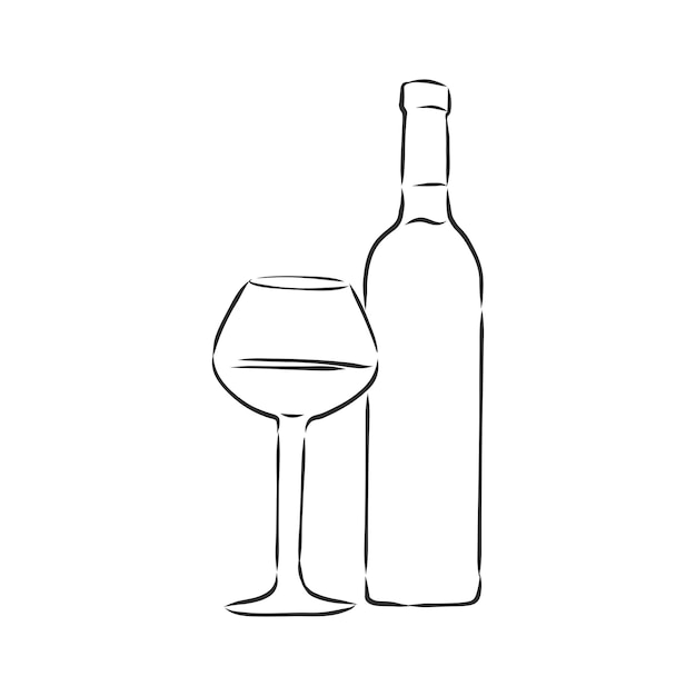 Botella de vino de dibujo. botella de vino, dibujo vectorial ilustración