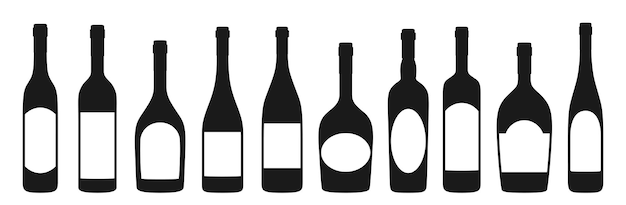 Botella de vino diferentes formas conjunto de etiquetas vacías bebidas alcohólicas celebración sello adhesivo en blanco