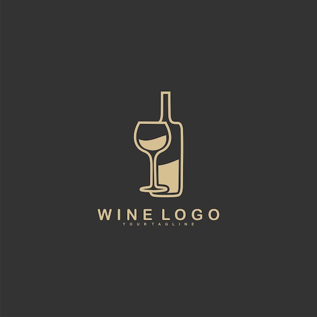 Botella de vino y diseño de logotipo de arte de línea de vino de vidrio