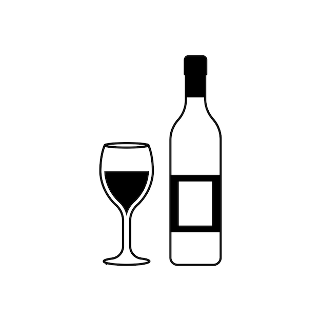 Botella de vino con icono de copa de vino aislado sobre fondo blanco Ilustración vectorial
