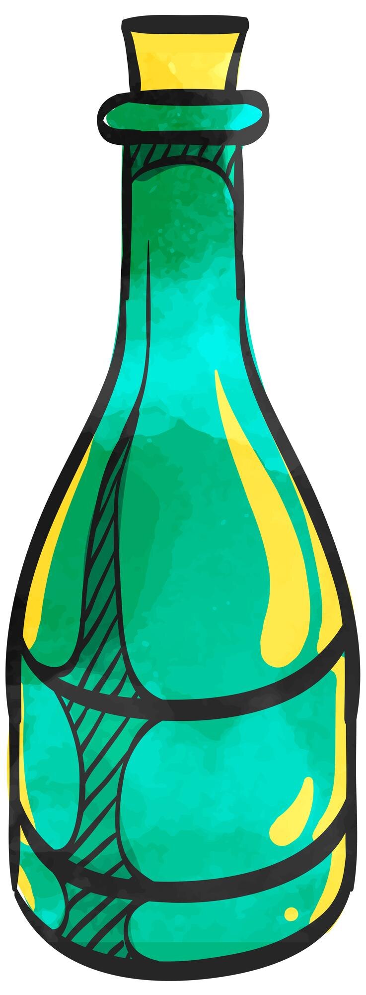 Vector botella de vino de icono de estilo acuarela