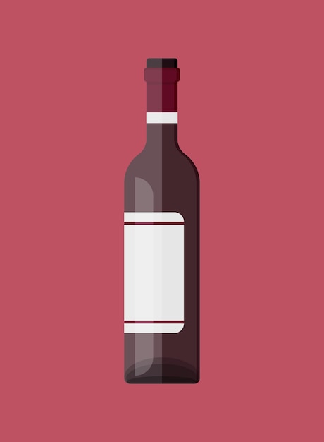 Botella de vino con icono de vidrio en estilo plano Ilustración vectorial de bebidas alcohólicas en un fondo aislado Concepto de negocio de señales de bebidas de champán