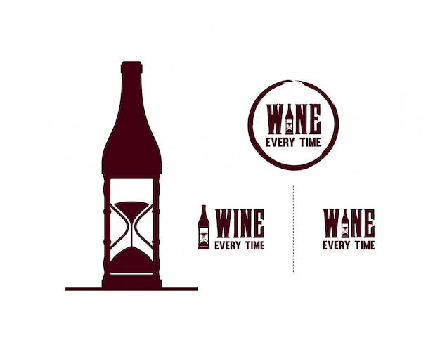 Vector botella de vino con símbolo de reloj de arena set logo vector