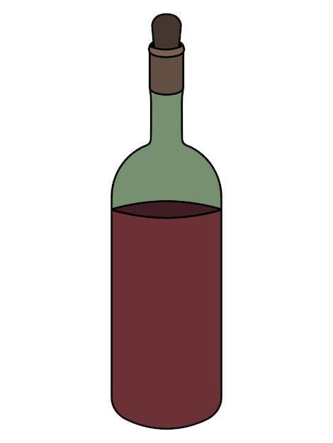 Botella de vino tinto Alcohol en un recipiente de vidrio verde al estilo de dibujos animados