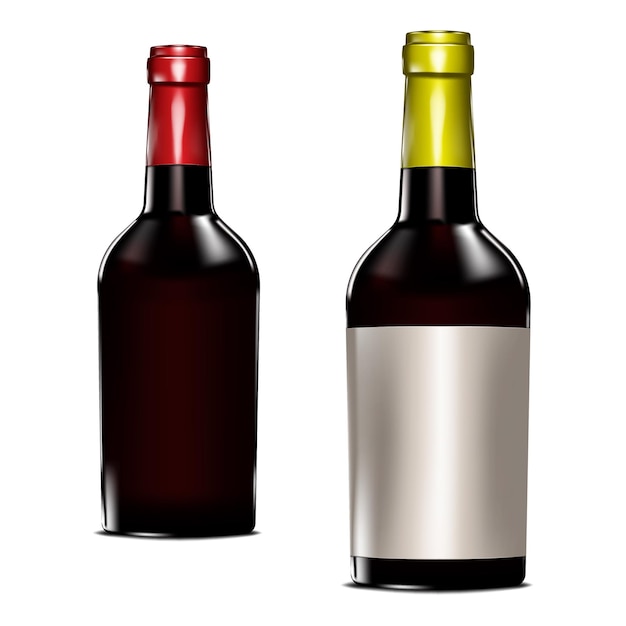 Botella de vino tinto de vidrio oscuro aislada en maqueta de fondo blanco ilustración vectorial realista
