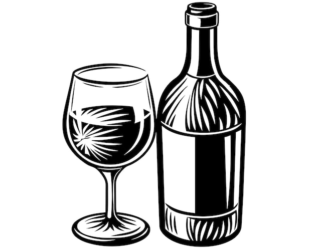 una botella de vino y un vaso con un limón en él