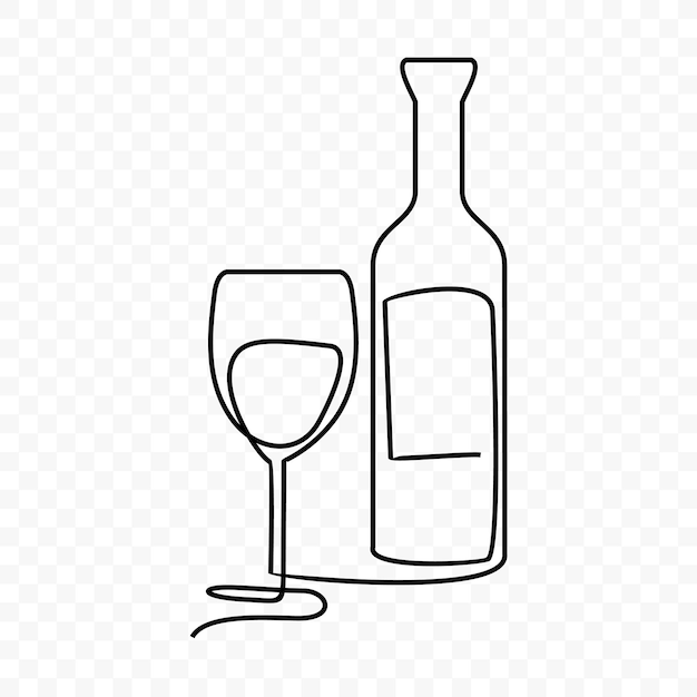 una botella de vino y un vaso sobre un fondo blanco