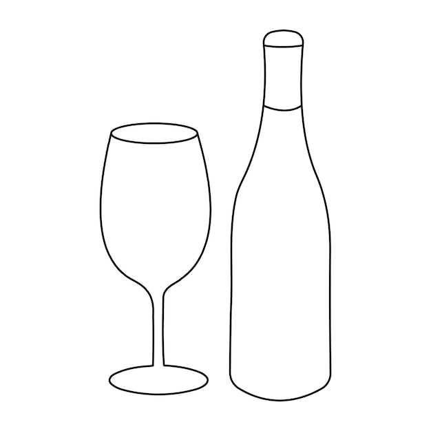 Vector botella de vino y vaso de vino