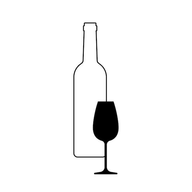 Botella de vino y vidrio icono negro Elemento vectorial sobre fondo blanco