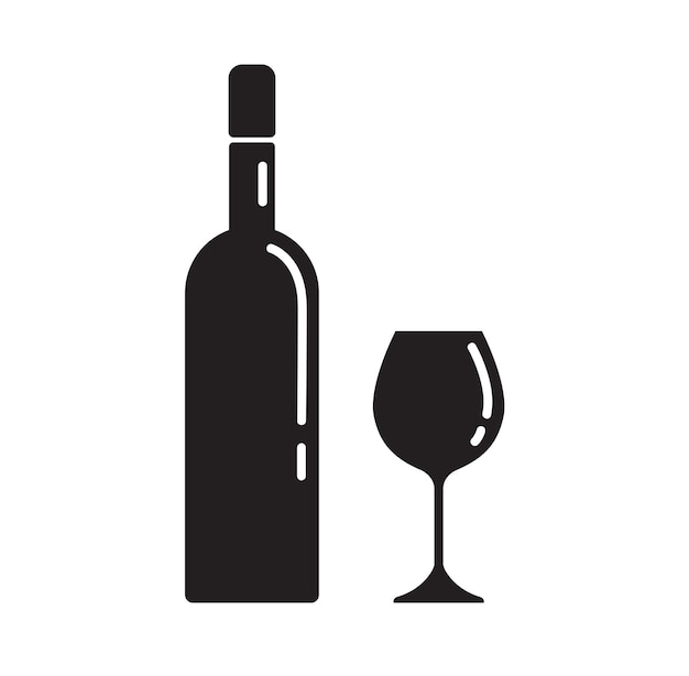 botella de vino y vidrio ilustración vectorial