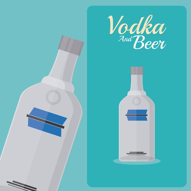 Vector botella de vodka sobre fondo naranja