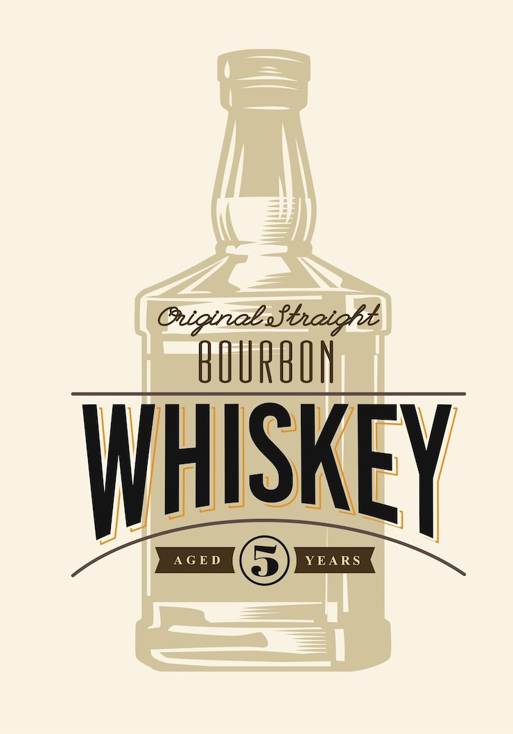 Vector botella de whisky y etiqueta en estilo vintage