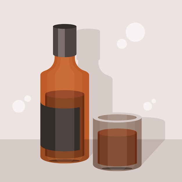 Botella de whisky y un vaso de fondo aislado