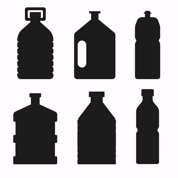 Botellas de agua silueta y silueta negra