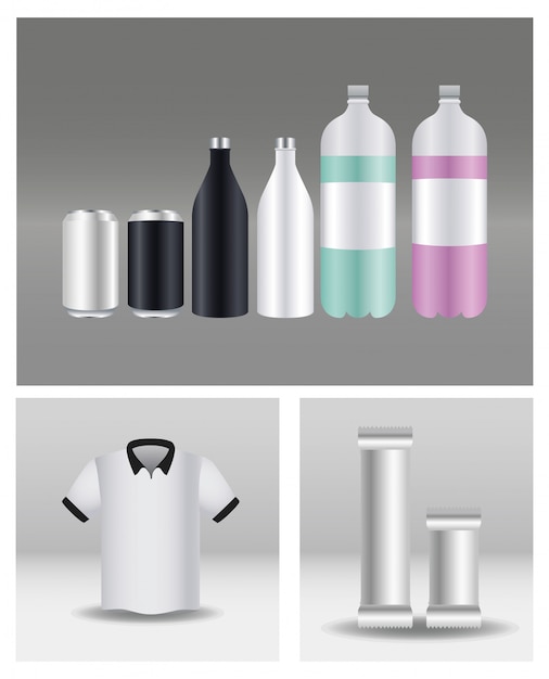 Botellas de aluminio con bolsitas y camisas.