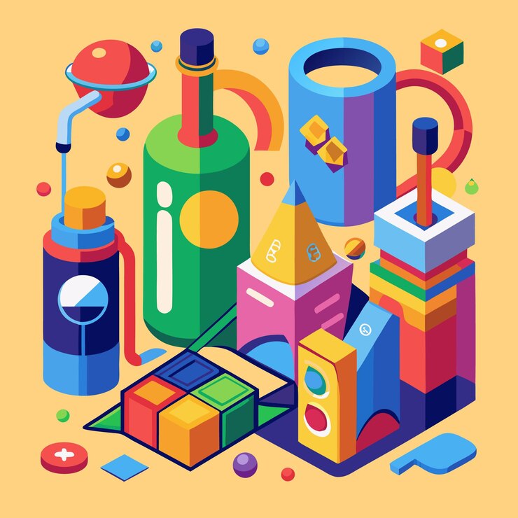 Vector botellas de bebida coloridas e ilustración de objetos en 3d