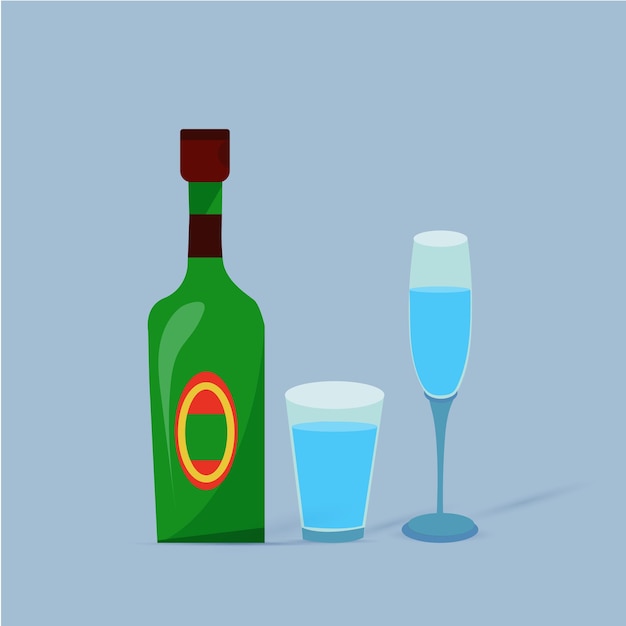 Vector botellas de bebidas alcohólicas con gafas ilustración vectorial