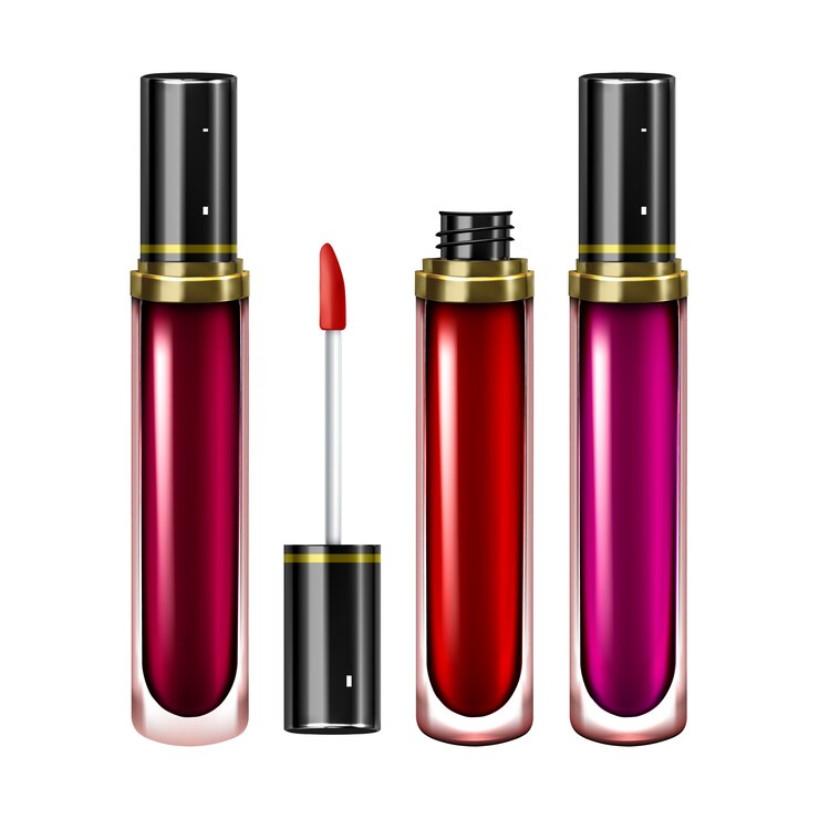 Vector botellas de brillo labial con pincel