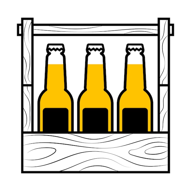 Vector botellas de cerveza en una caja de cerveza de madera