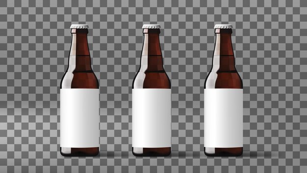Botellas de cerveza claras realistas con etiqueta blanca