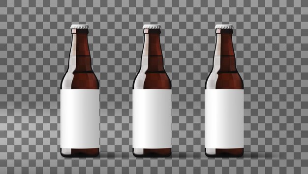 Vector botellas de cerveza claras realistas con etiqueta blanca