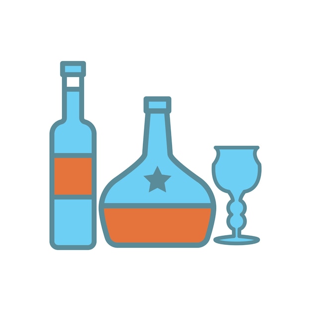 Botellas y copas de vino color Icono vector plantilla logotipo colección de moda diseño plano