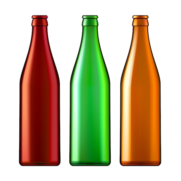 Las botellas de cristal de tinte diggerent del color en blanco.