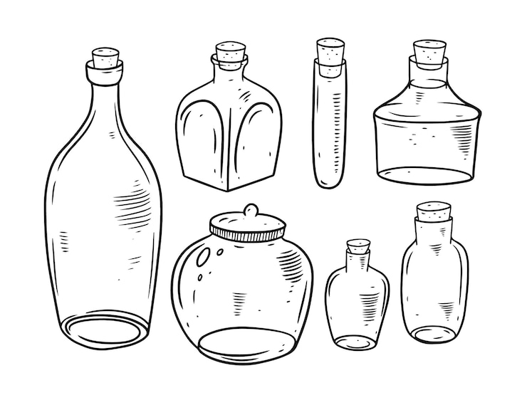 Vector botellas y jarsset aislado en blanco