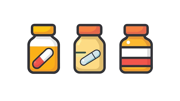 Botellas Pílula de medicación Iconos de atención médica y farmacéuticos